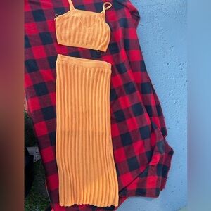 Orange Knit Skirt and Top Set